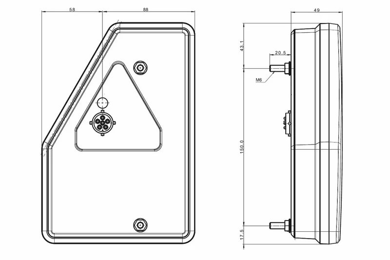 Sinistro LED Posteriore luce triangle model 12v 6-function 100cm. Cavo - 8