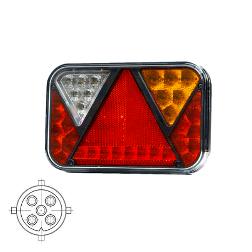 Right LED Rear light with reverse light 12v 5-PIN