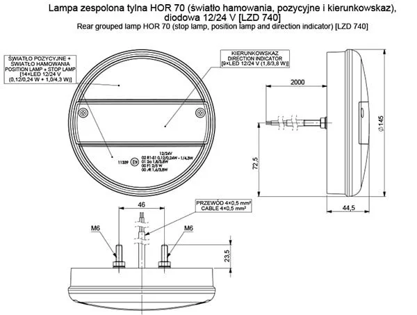LED fog/reversing light 140mm / 12/24v / 2.0m cable - 2