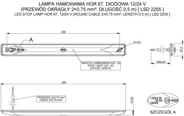 LED tredje bremselys 12/24V - 2
