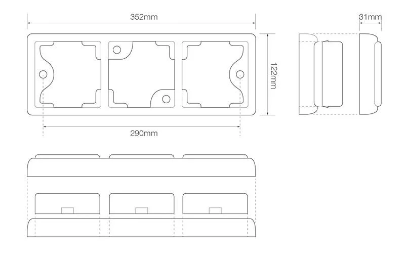 LED Rear light with black bezel 12-24v 40cm. cable - 2