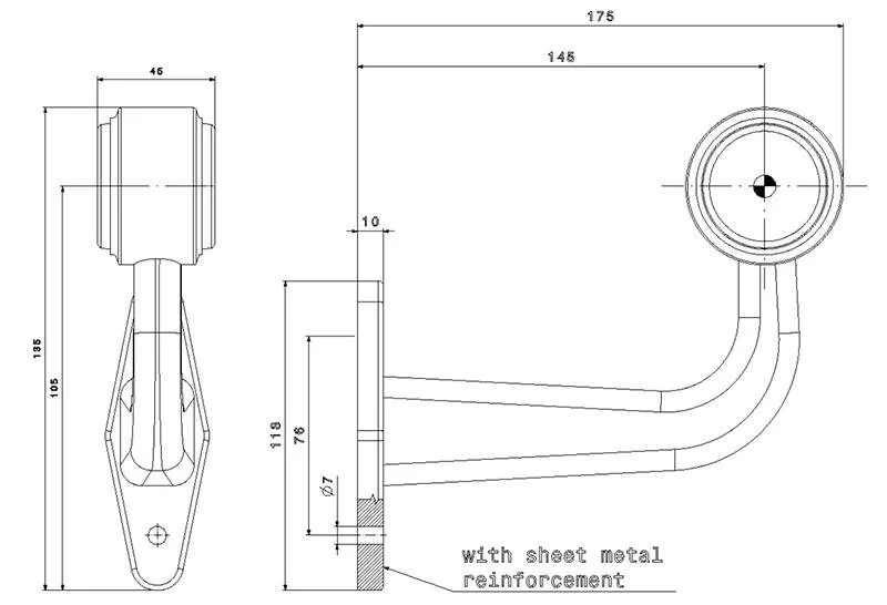 LED broadside lamp with angled stem Right 12-36v 1.5mm². connector - 7