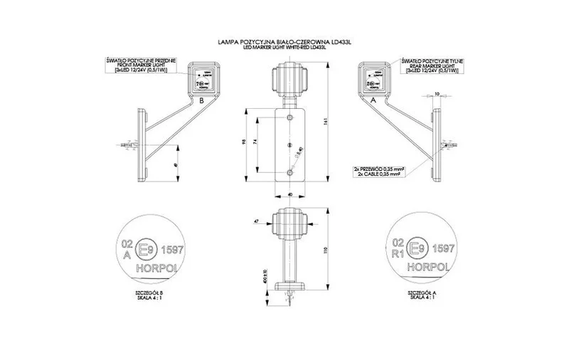 LED Sidomarkeringsljus Vänster röd/vit 12/24V 50cm kabel - 2