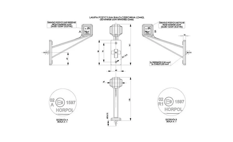 LED Sidemarkeringslys Venstre rød/hvit 12/24V 50cm kabel - 2
