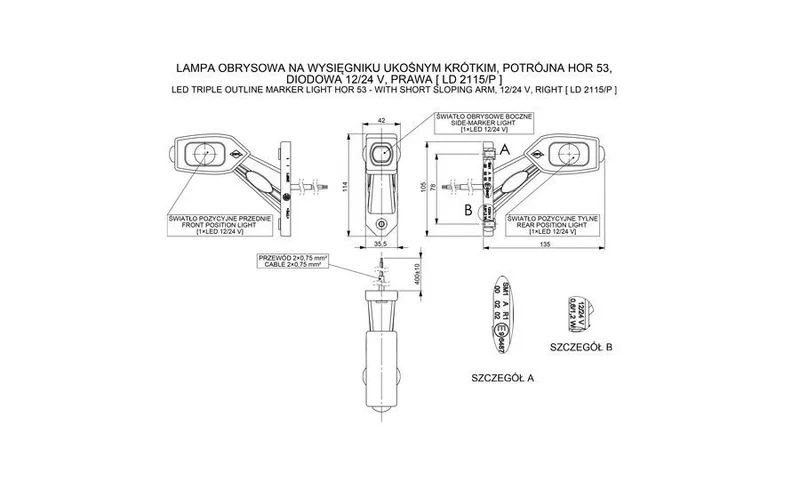 LED Sidemarkeringslys Venstre med alarm rød/hvit/amber 12/24V - 2