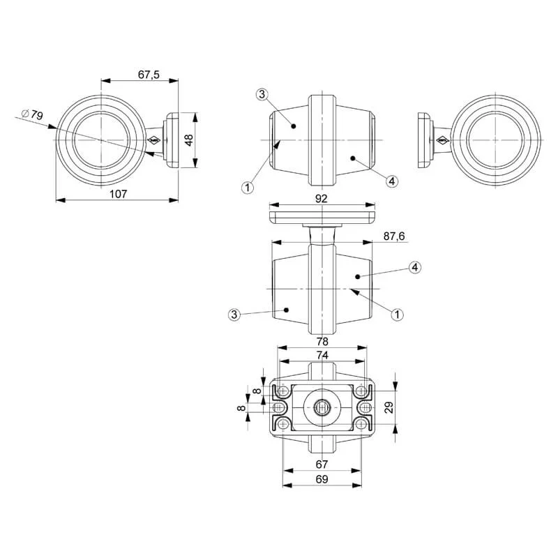 LED Sidemarkeringslys kort arm klart lins 12-24V. - 7