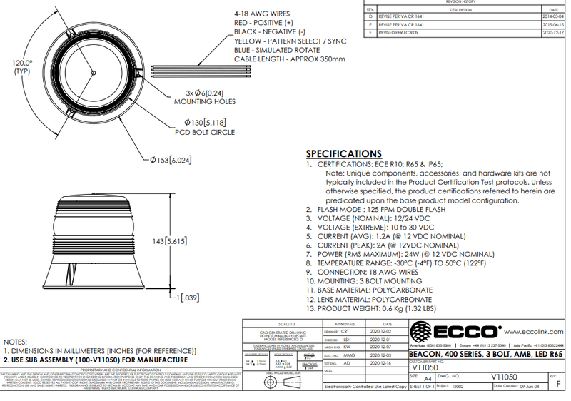 LED warning light amber | 12-24V | 3-bolt 400 series | R65 - 2