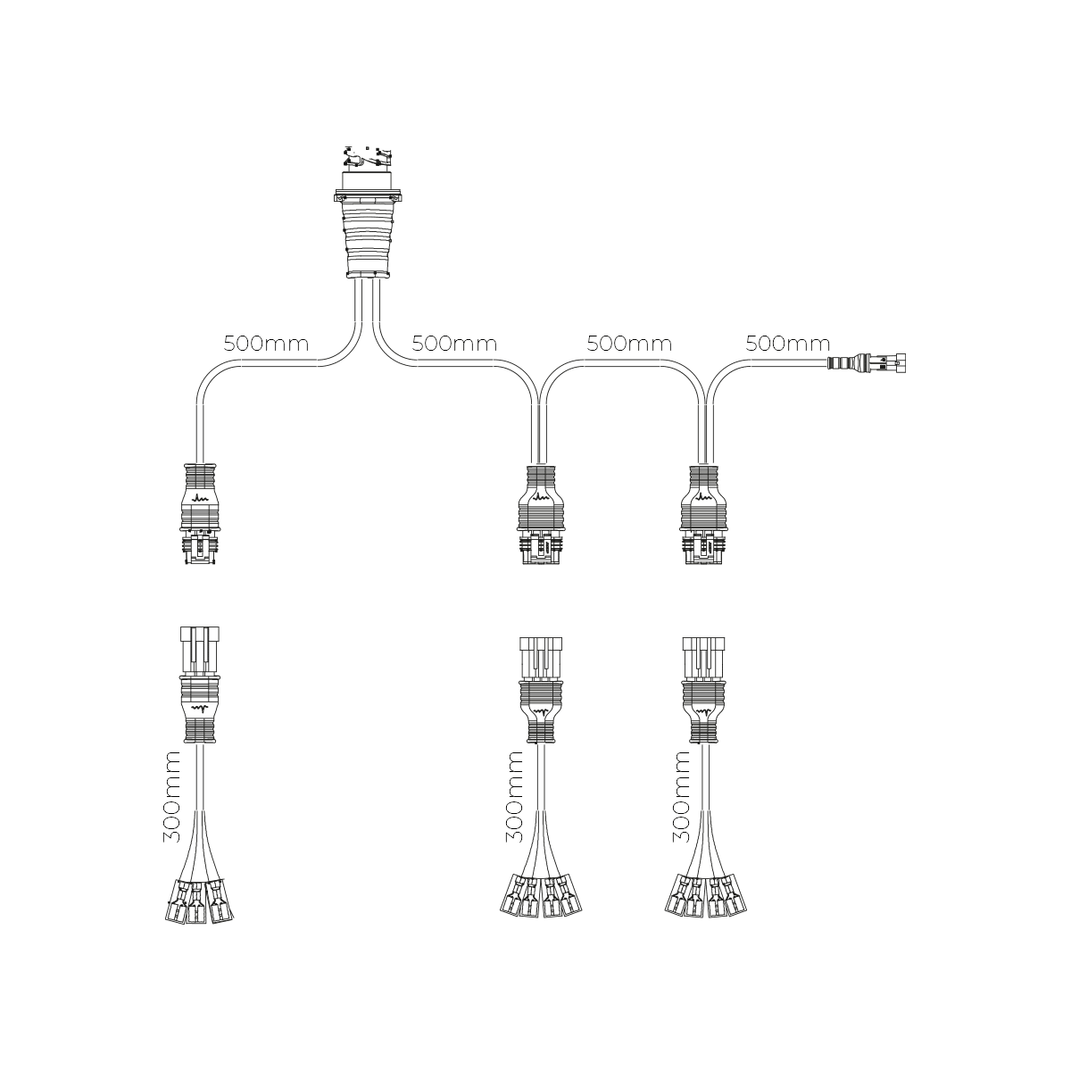 Y-kabel for 3 baklys (skyvekontakt) inkl. sidekabel - 2