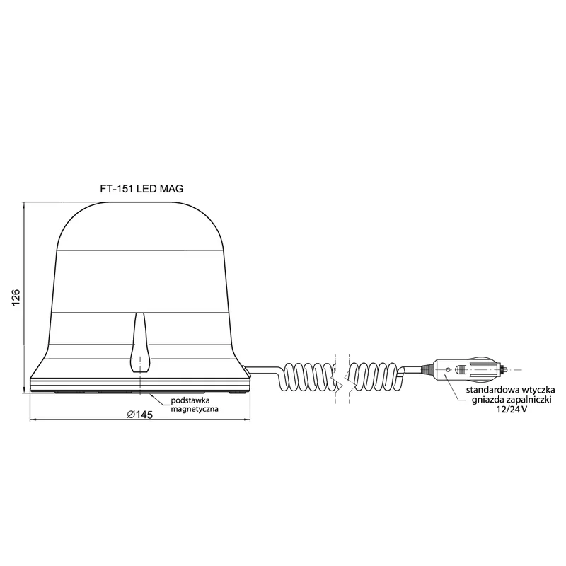 LED warning light R65, rotating, Magnet, 12-24V 3m cable - 2