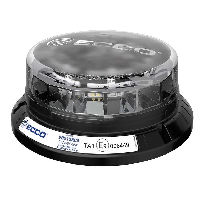 LED Beacon Light 12-24V R65 Amber/transp./CISPR/IP69K/3-Bolts