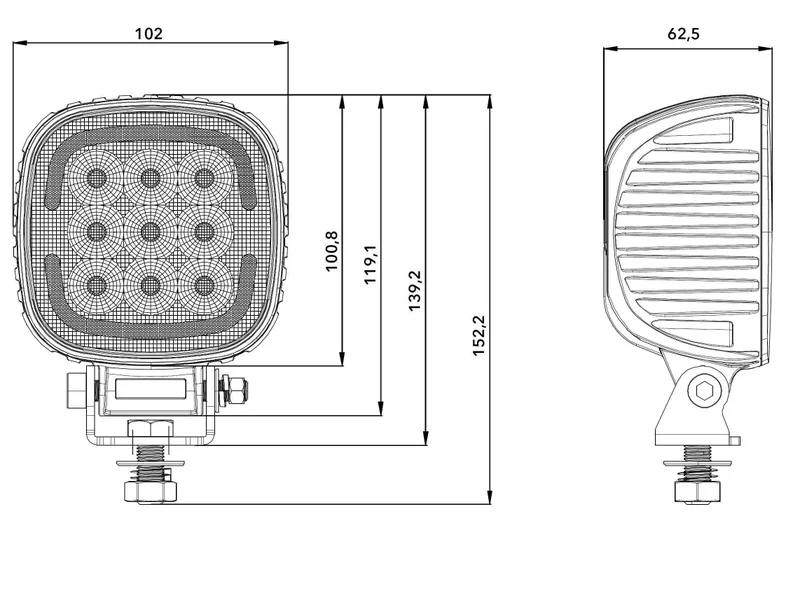 LED Quad arbejdslys inkl. positionslys 9-36v - 5220lm - 45W - 2