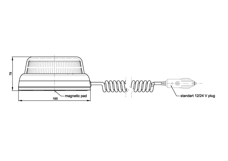 LED-varningsljus R65, dubbel blixt, Magnet, 12-24V 7,8m kabel - 4
