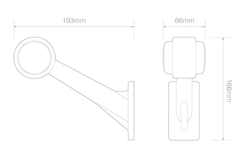 LED Sidomarkeringsljus Vänster vinklad arm 12-24V 20cm. kabel. - 2