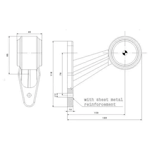 LED side marker light Left angled stem 12-36v 1.5mm². connector - 4