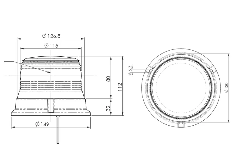 LED warning light R65, amber/low 12-24V, 3-bolt mounting - 2