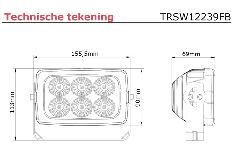 LED arbejdslampe 30 watt - 3000 lumen 9 - 36V 0.4m kabel - 6