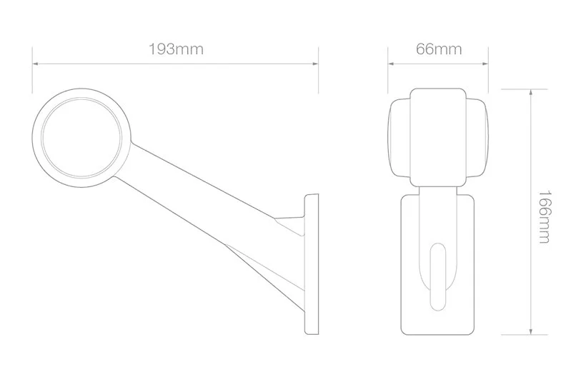 LED Sidomarkeringsljus Höger vinklad arm 12-24V 20cm. kabel. - 2
