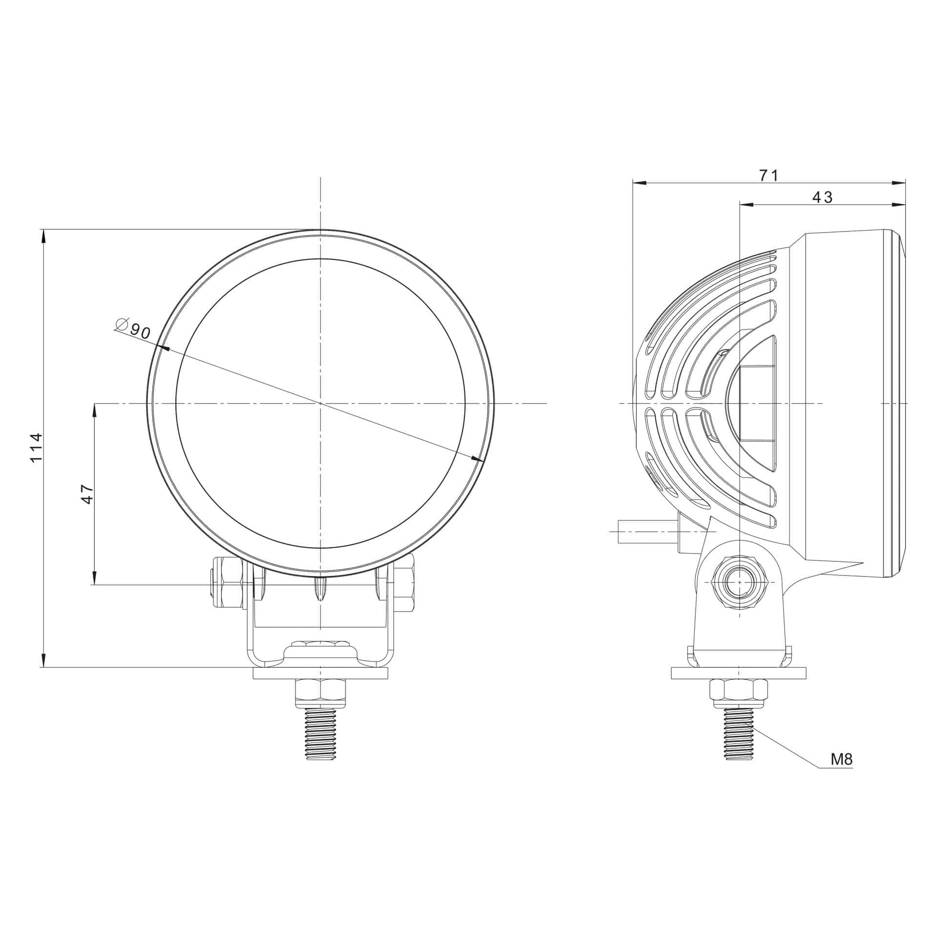 LED work light round 2500lm, 22W, 12-24v, built-in DT-connector - 2