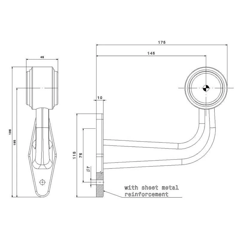 LED side marker light with angled stem Left 12-24v 20cm. cable - 5