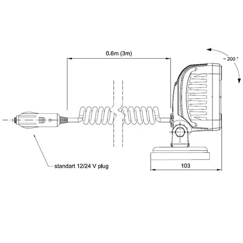 LED-työvalo 1700 lumen magneettijalustalla 12-24v 3.0m kierrejohto - 3