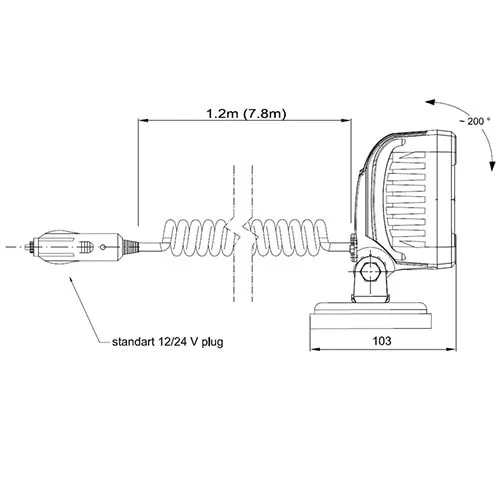 LED-työvalo 1700 lumen magneettijalustalla 12-24v 7.8m kierrejohto - 3