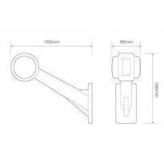 LED side marker light with angled stem Right 12-24v 20cm. cable - 3