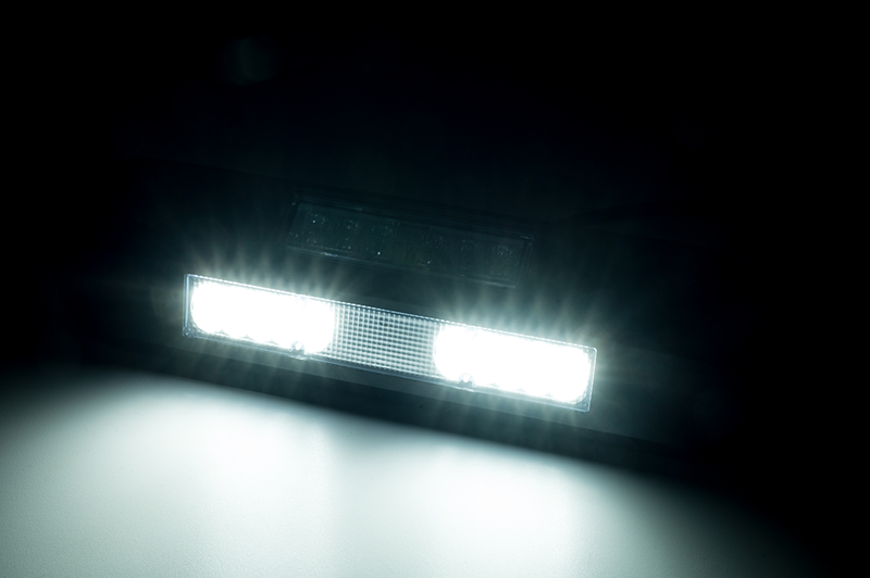 LED side work light + amber R65 warning light, 6500K, black housing 12-2 - 5