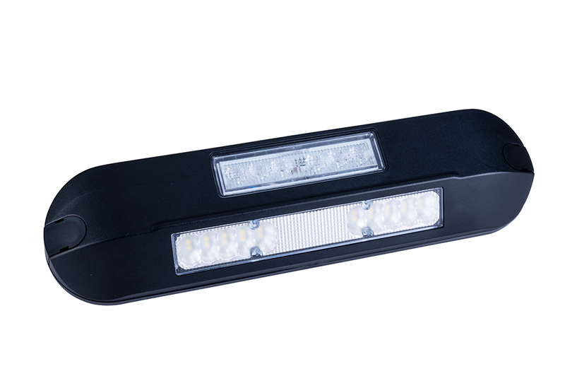 LED side work light + amber R65 warning light, 6500K, black housing 12-2