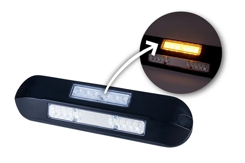 LED side work light + amber R65 warning light, 6500K, black housing 12-2 - 4