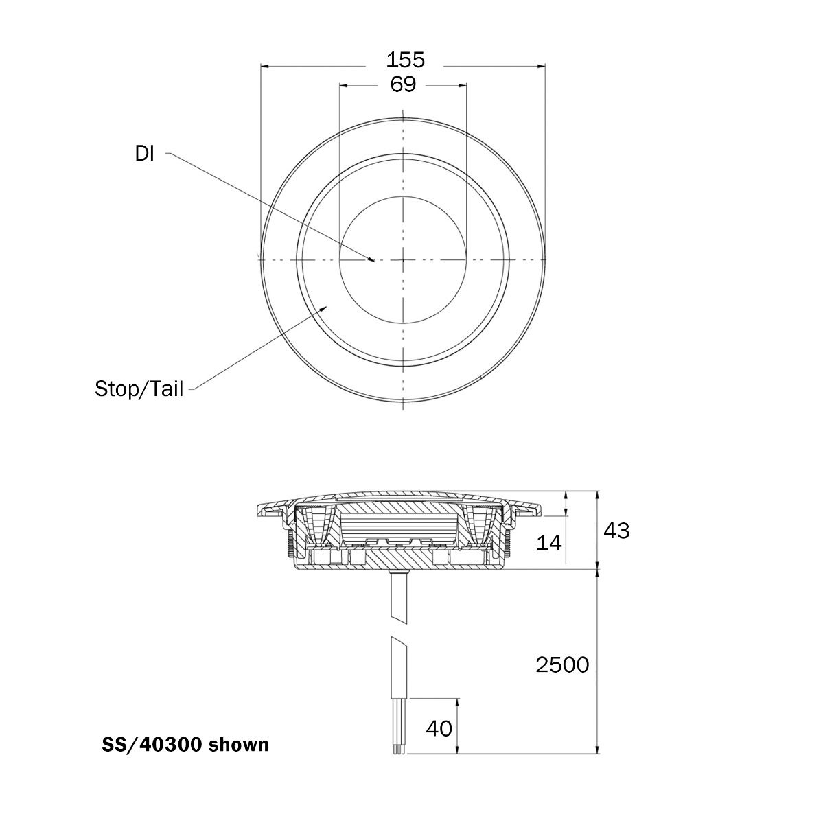 LED ADR flush mounting fog lights 12-24v 250cm cable - 2