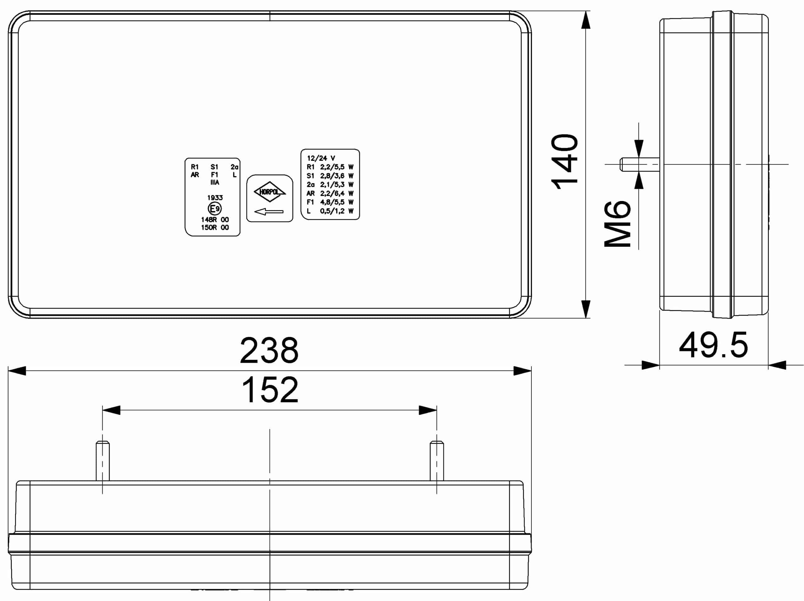 LED neon rear light right 12-24v 8-PIN - 8