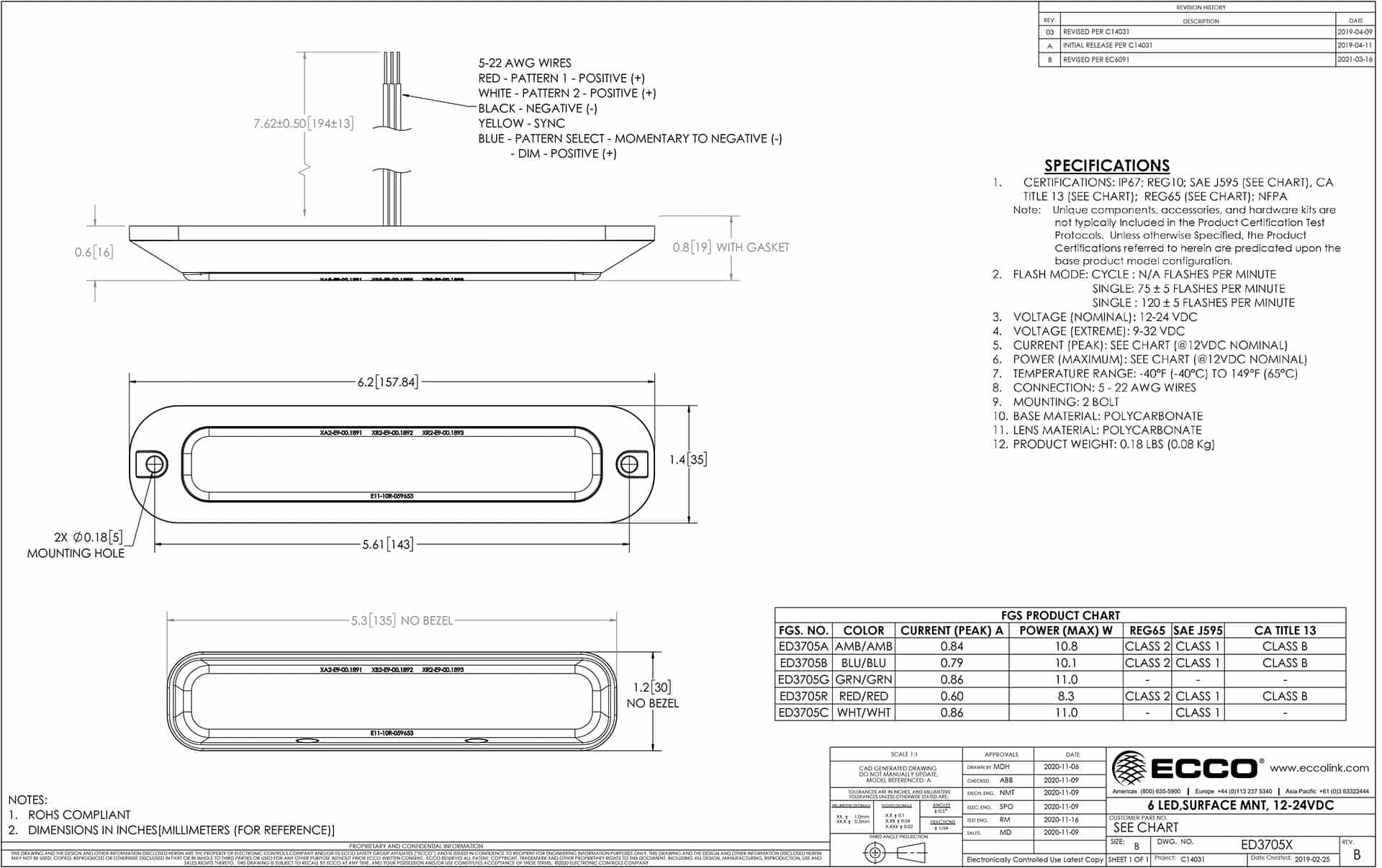 LED varsellys 6-LED | R65 | gul | 12-24v - 3