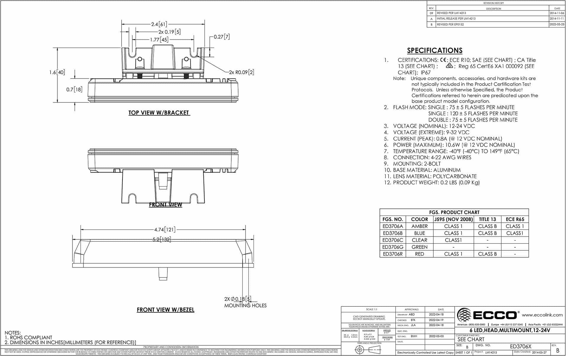 LED R65 Varningsljus 6-LED | bärnsten | 12-24v - 2