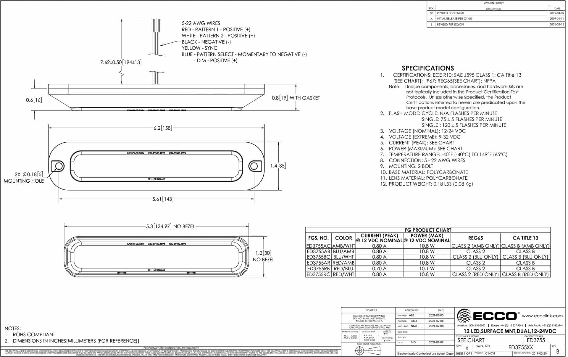 LED advarselslys | R65 | rav | hvid (split) 8-LED | 12-24v - 2