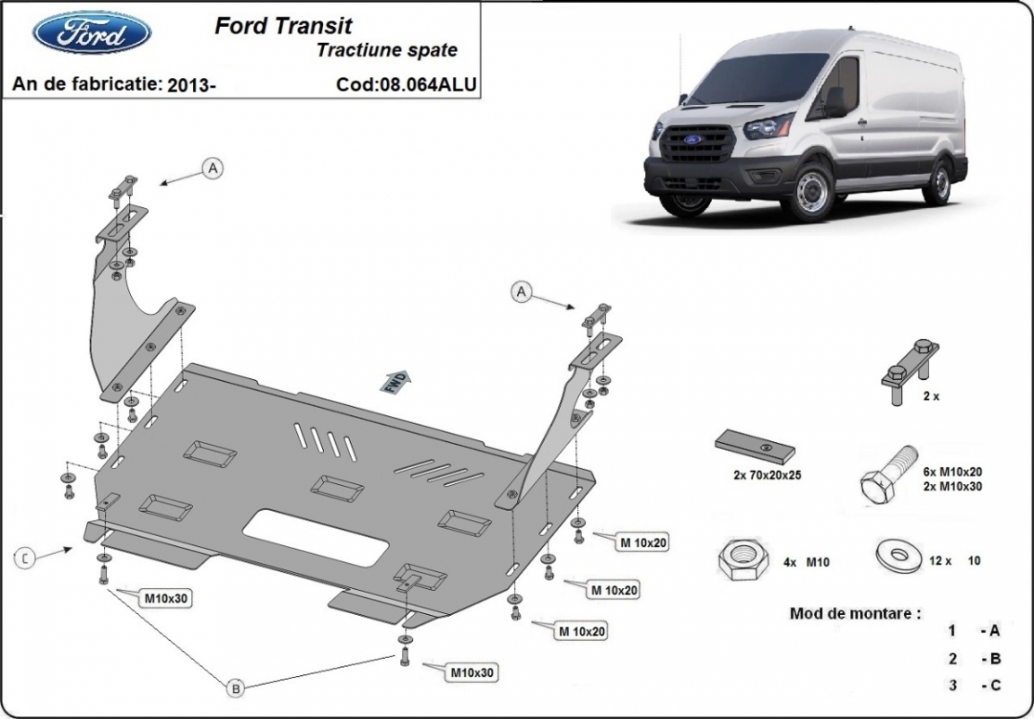 Skid plate Aluminium Engine+ | Ford Transit RWD (2013-2026) - 3
