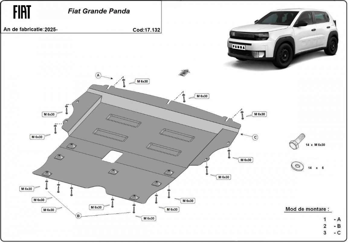 Hasplåt Stål Motor+ | Fiat Grande Panda (2025-2026) - 3
