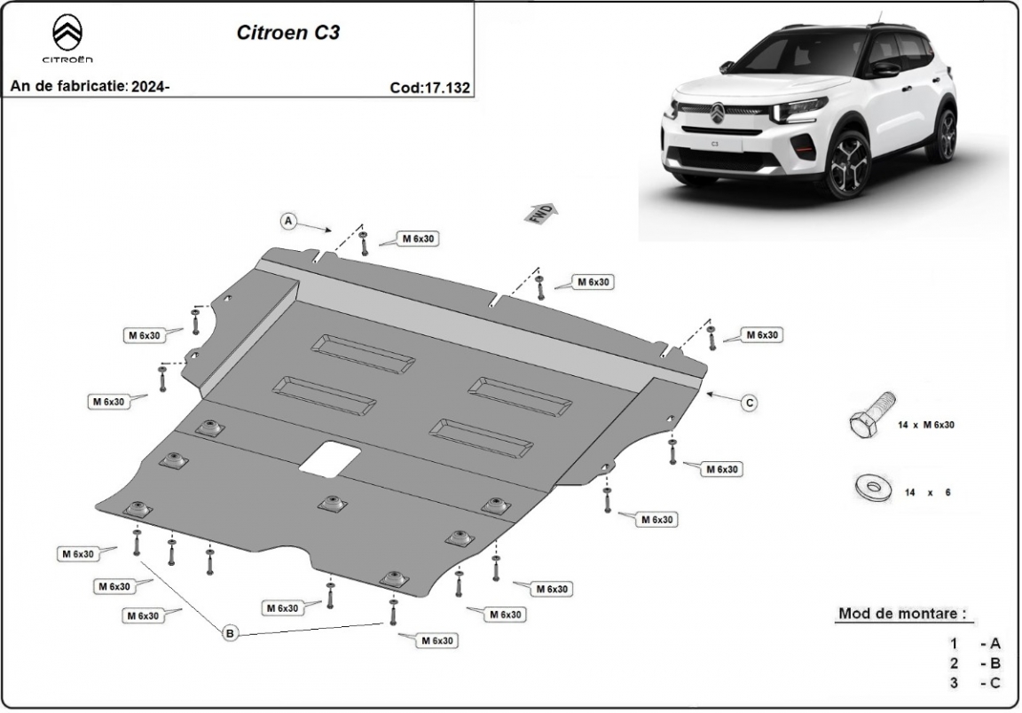 Hasplåt Stål Motor+ | Citroën C3 (2024-2026) - 3