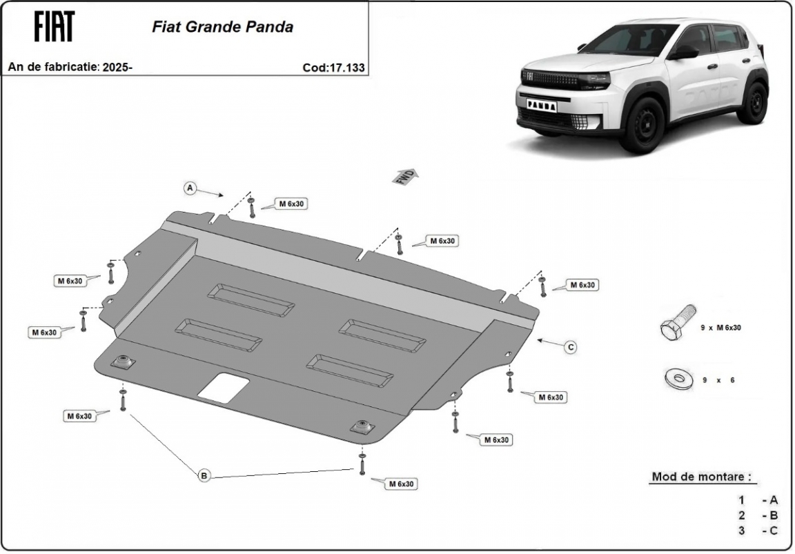 Hasplåt Stål Motor+ | Fiat Grande Panda (2025-2026) - 3