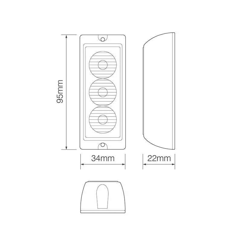 LED warning light | 3 LEDs | Amber | 10v - 30v - 3