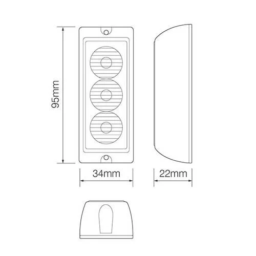 LED varsellys 3 LED-er | hvit | 10-30v - 3