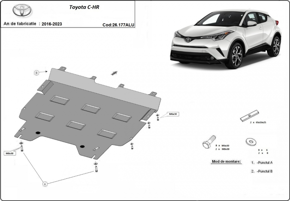 Hasplåt Aluminium Motor+ | Toyota C-HR (2016-2023) - 3