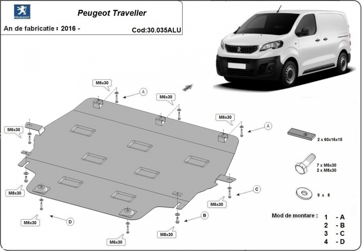 Hasplåt Aluminium Motor+ | Peugeot Traveller (2016-2026) - 3