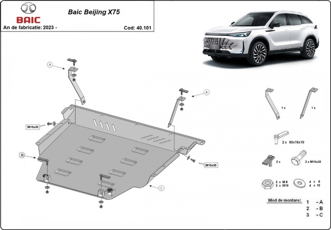 Hasplåt Aluminium Motor+ | BAIC Beijing X75 (2023-2026) - 3
