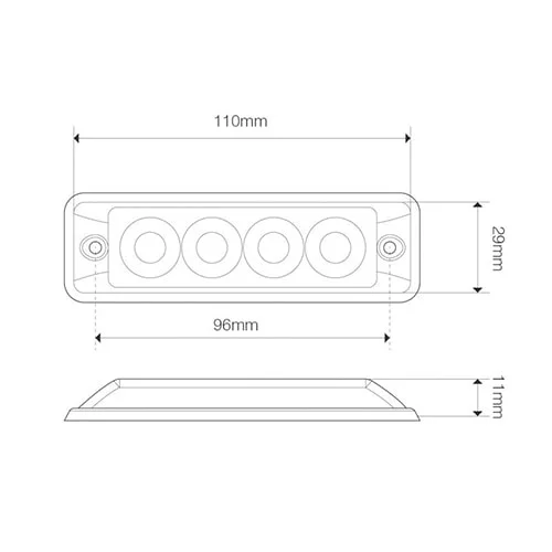 Ultra-flat Slimline LED varsellys 4 LED-er | R65 | Rav | 10-30v - 4