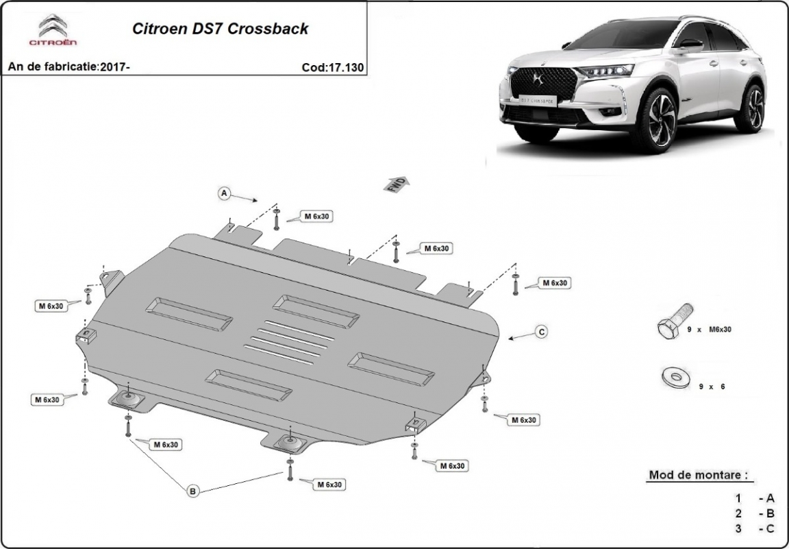 Hasplåt Stål Motor+ | Citroën DS 7 Crossback (2017-2026) - 3