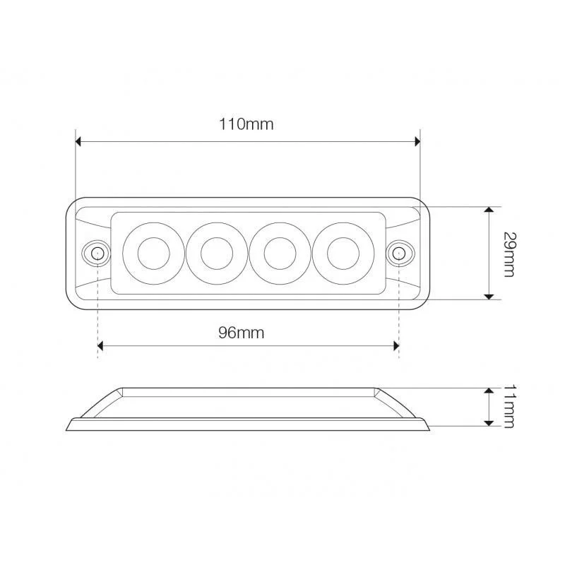 LED varsellys 4 LED-er | R10 | slank | hvit 10-30v - 3