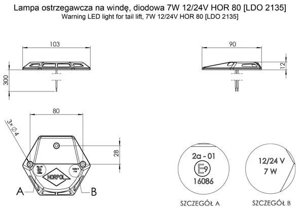 LED tailgate warning light 12-24v 0.3m. Cable - 2