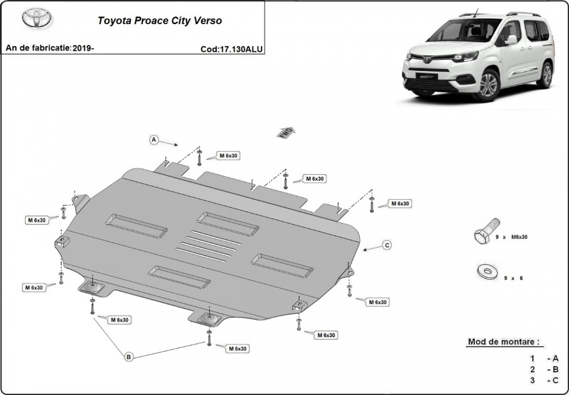 Skid plate Aluminium Engine+ | Toyota Proace City Verso (2019-2026) - 3