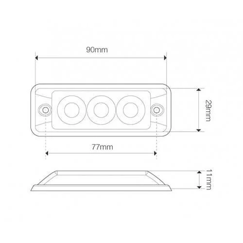 Ultra-platt Slimline LED-varningsljus 3 LED | vit | 12-24v - 3