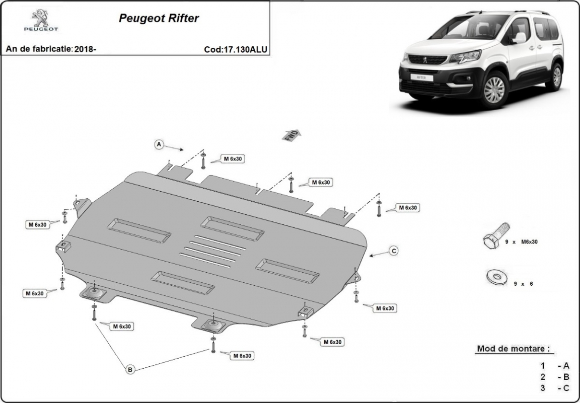 Pohjapanssari Alumiini Moottori+ | Peugeot Rifter (2019-2026) - 3